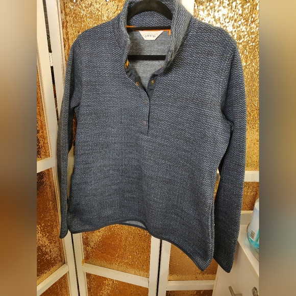 Orvis Fleece Lined Pullover 1/4 Button Navy Large New without Tags - Picture 3 of 16